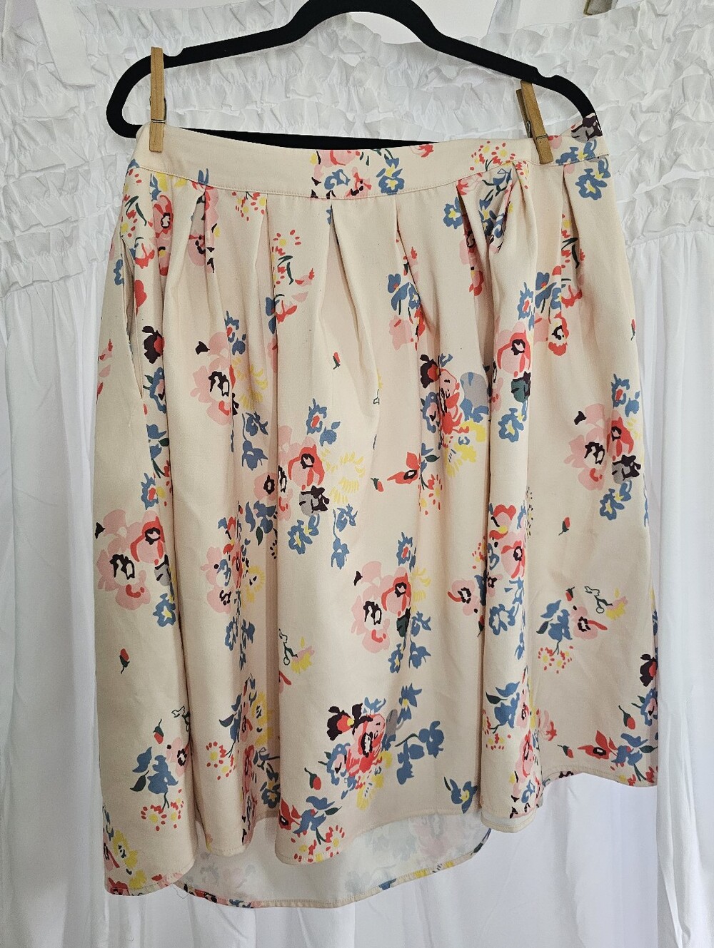 Grace Karin Cream Floral Pleated Womens Skirt with Multicolor Blooms